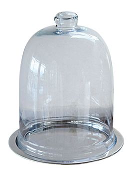 GLASS BELL JAR WITH SILVER SERVING PLATE