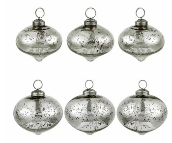 HAND BLOWN VINTAGE STYLE GLASS BAUBLES SET OF 6 HAND BLOWN VINTAGE STYLE GLASS BAUBLES SET OF 6