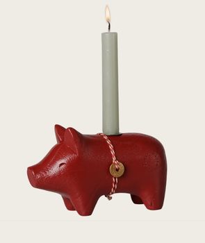 SMALL RED PIG CANDLE HOLDER FOR TAPER CANDLE SMALL RED PIG CANDLE HOLDER FOR TAPER CANDLE