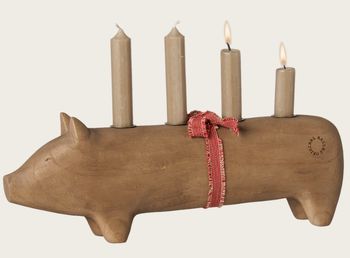 XLARGE WOODEN PIG CANDLE HOLDER FOR SHORT DINNER CANDLE XLARGE WOODEN PIG CANDLE HOLDER FOR SHORT DINNER CANDLE