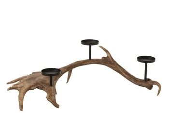 BROWN ANTLER PILLAR CANDLE HOLDER