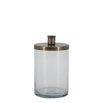 DINNER CANDLE HOLDER ON A BRASS LIDDED GLASS JAR DINNER CANDLE HOLDER ON A BRASS LIDDED GLASS JAR