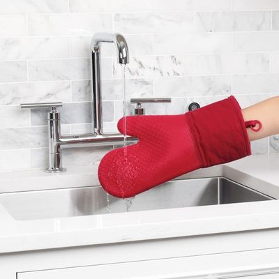 Oven Mitt Cotton/Silicone Red 006