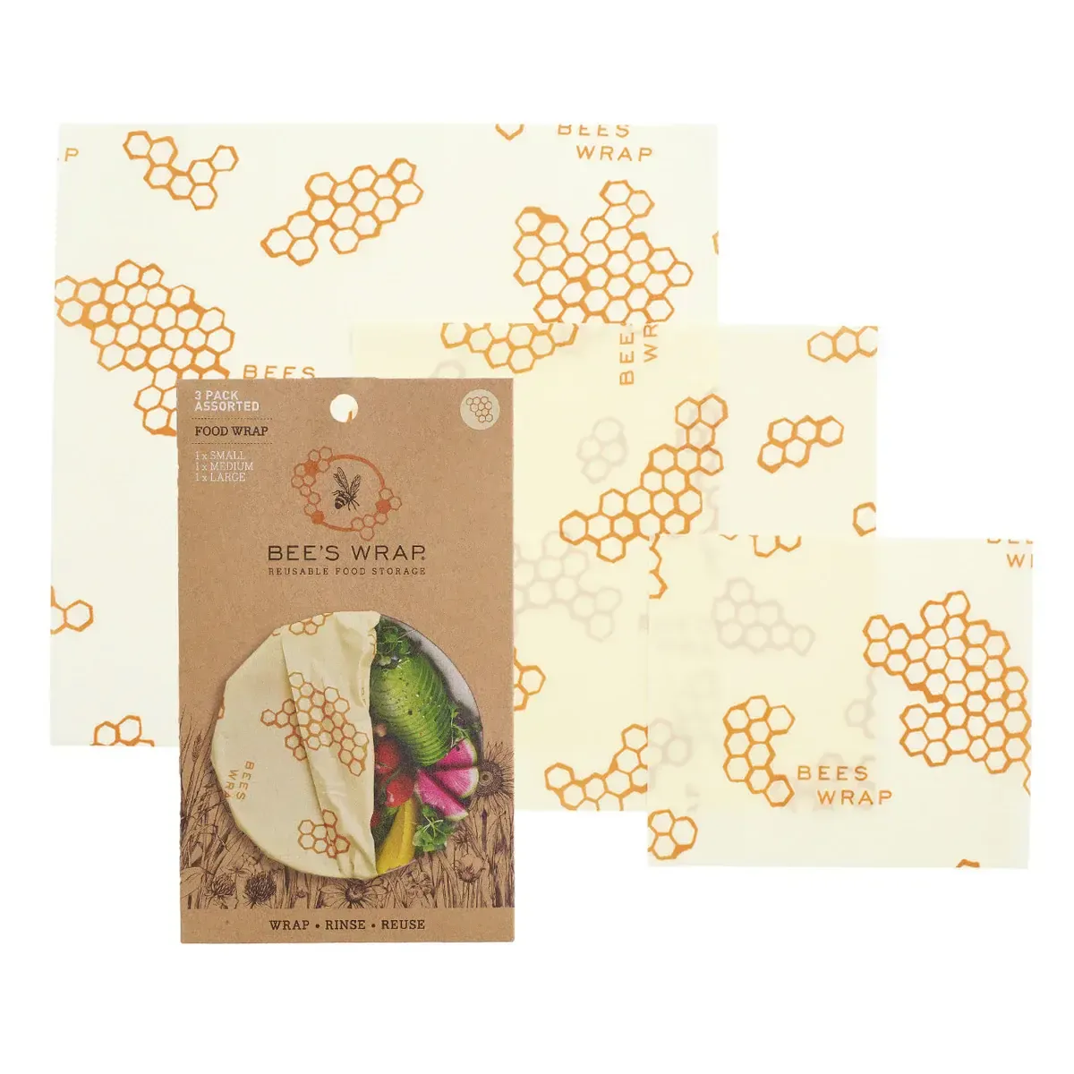 Bees Wrap 3pk Assorted Sizes Honeycomb 006