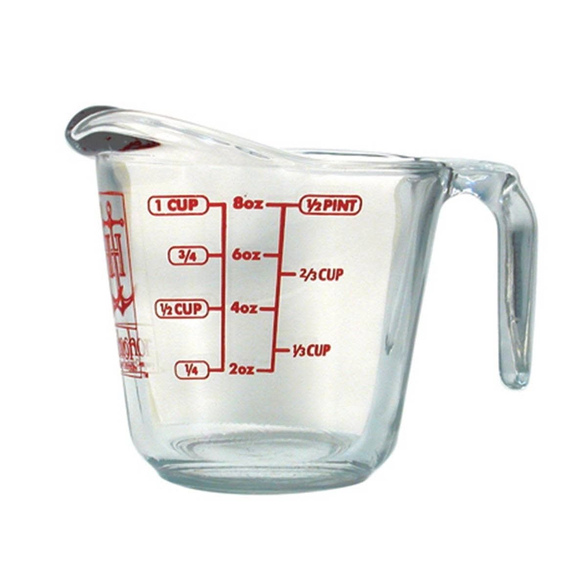 Measure Cup 1c Glass Open Handle Anchor Hocking 006