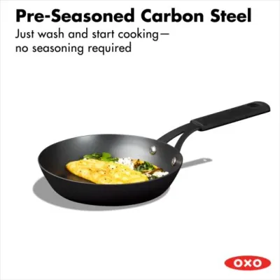 Fry Pan 8" Obsidian Carbon Steel w/Silicone Sleeve OXO 006