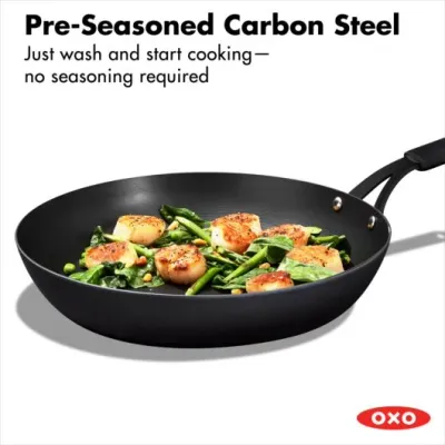Fry Pan 12" Obsidian Carbon Steel w/Silicone Sleeve OXO 006
