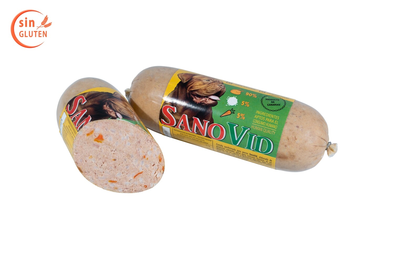 Sanovid  (Pollo, arroz y zanahoria), salchicha 600 gr. caja  20 ud.