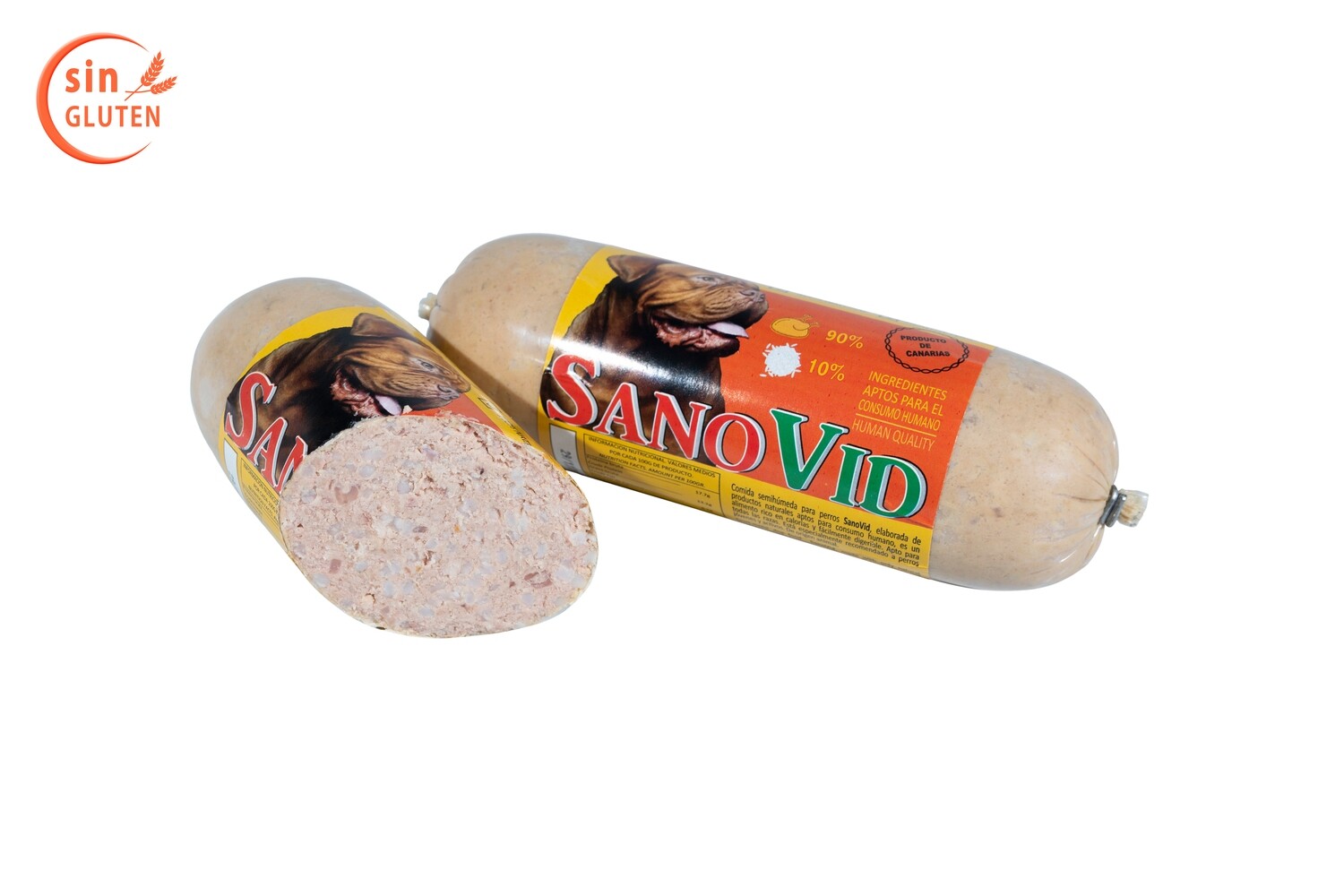Sanovid (pollo, arroz), salchicha 600 gr. en caja de 20 ud.