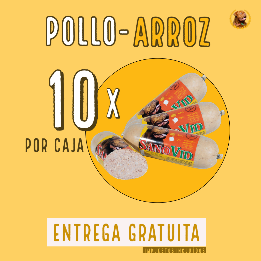Sanovid Pollo-Arroz, caja de 10 Uds., 600 gr./cada salchicha