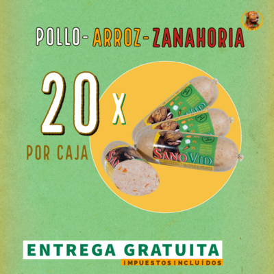 Sanovid Pollo-Arroz-Zanahoria, caja de 20 Uds., 600 gr./cada salchicha