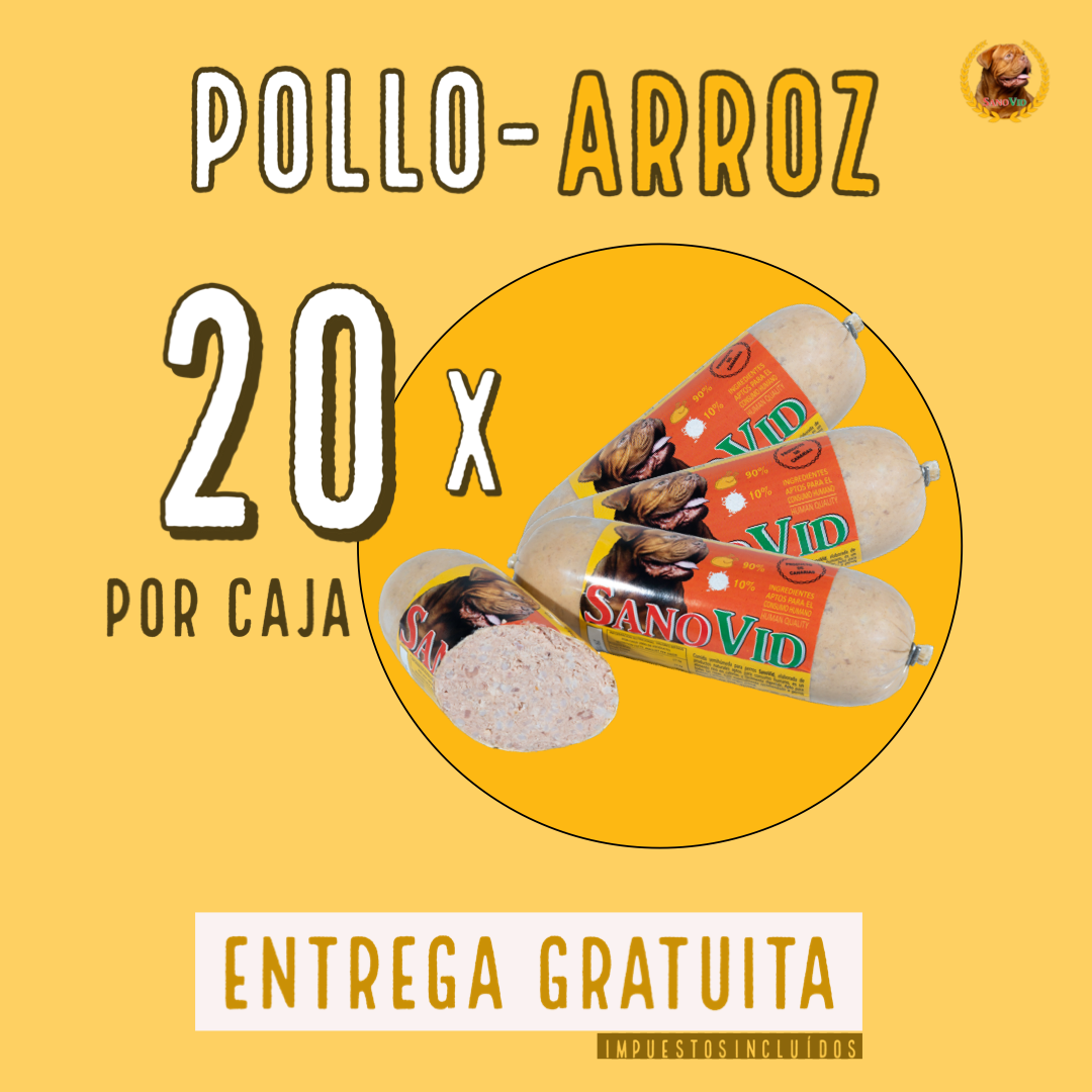 Sanovid Pollo-Arroz, caja de 20 Uds., 600 gr./cada salchicha