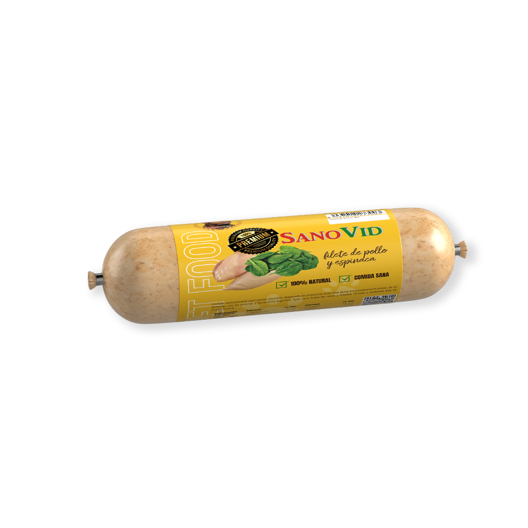 Comida premium para perros con pechuga de pollo y espinacas – Caja 21 uds × 300g