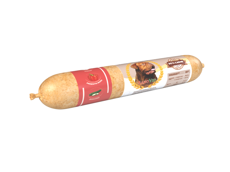 Comida natural para perros con pollo, calabacín y pimiento – Caja 27 uds × 500g