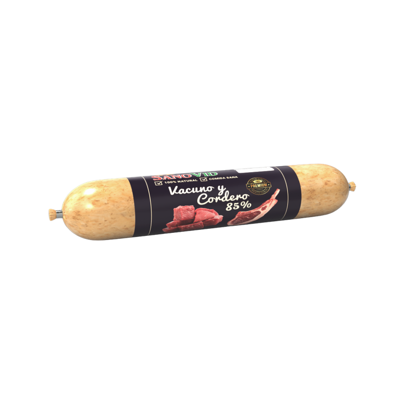 Comida natural para perros con vacuno y cordero – Caja 30 uds × 250g