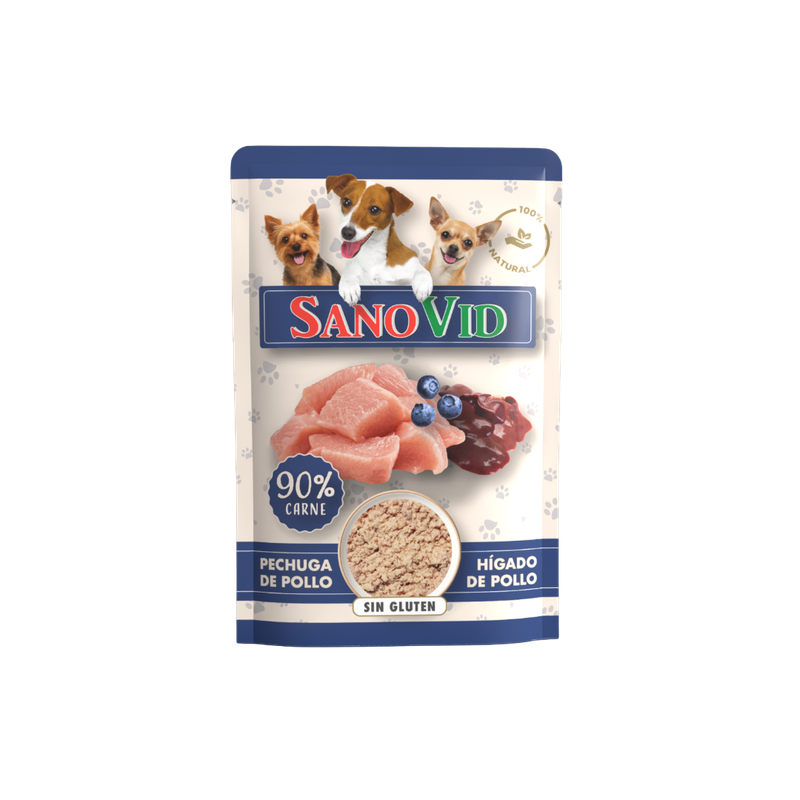 Sobres de comida húmeda para perros – pollo e hígado – Caja 24 uds × 85g