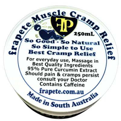 frapete 250mL pot of pain muscle cramp cream works so well. showing the top lid