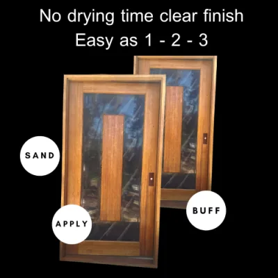 We used frapete slide and protect paste wax to clear coat a hardwood front door, an instant finish that lasts and lasts.