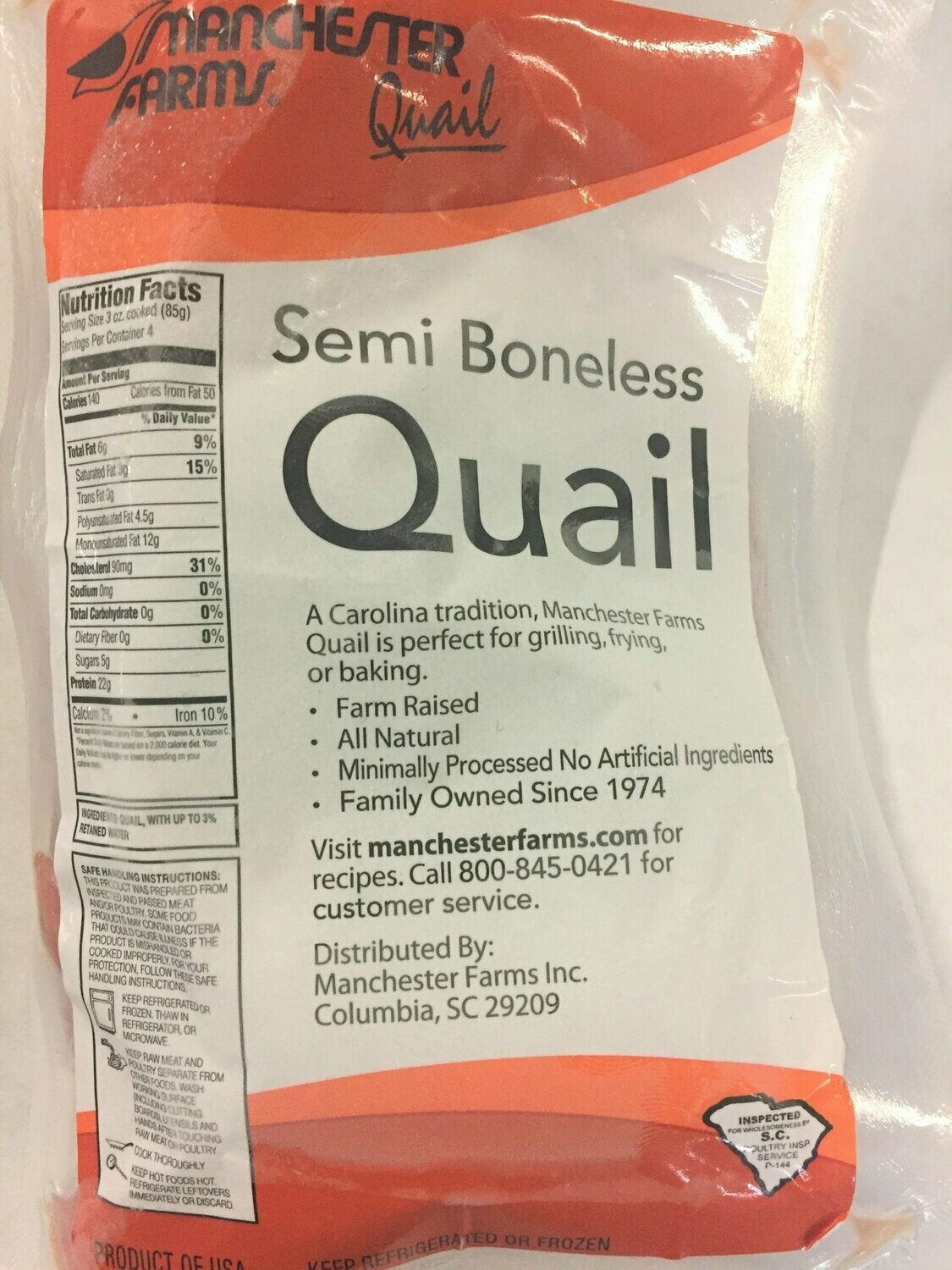 Quail – Sleeve Boned. 4 per package, Quail - Sleeve Boned: 1 pkg (4ea)
