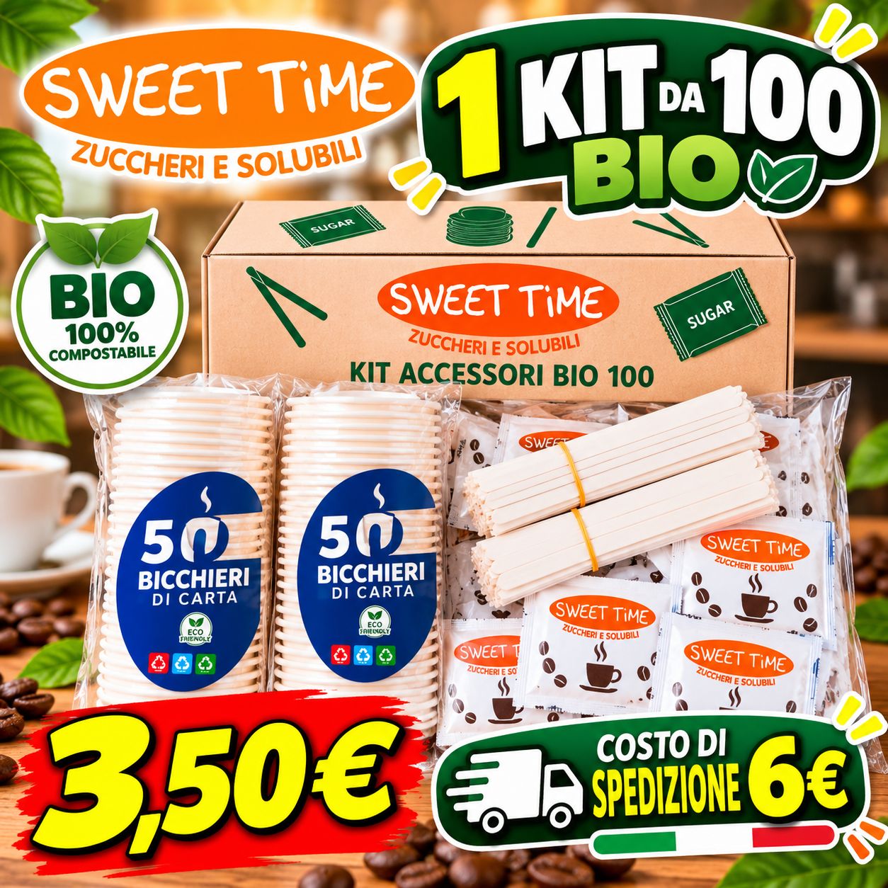1 Kit Accessori Caffè Bio 100 pezzi