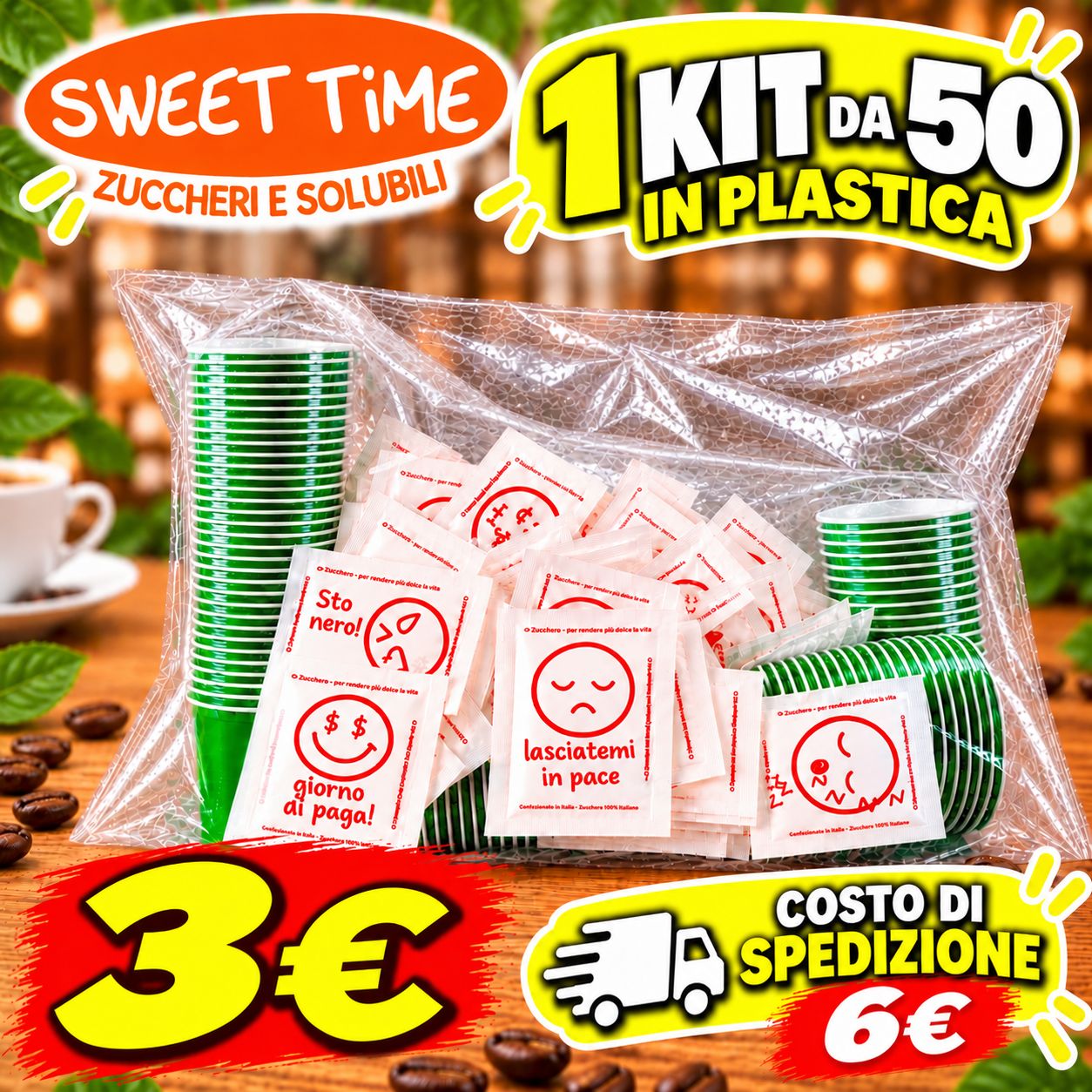 1 Kit Accessori Caffè in Plastica 50 pezzi