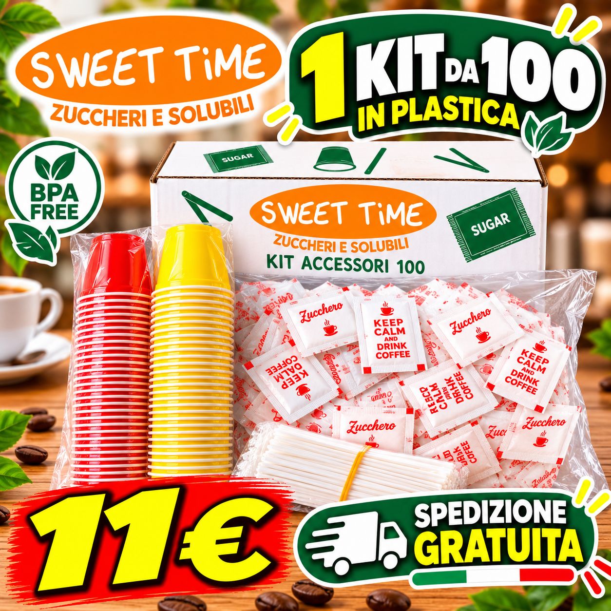 Kit Accessori Caffè in Plastica 100 pezzi