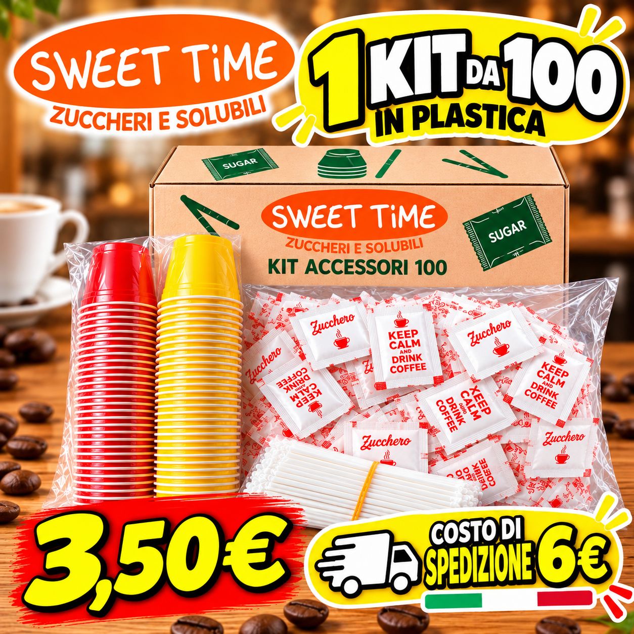 1 Kit Accessori Caffè in Plastica 100 pezzi