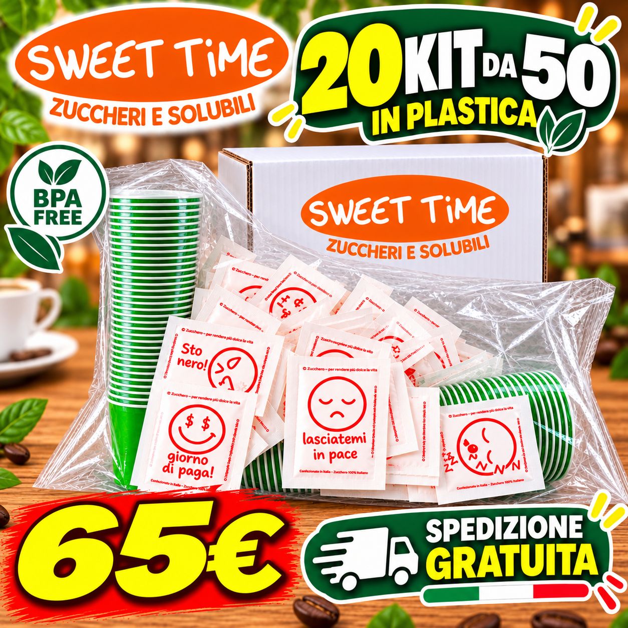 ​20 Kit Accessori Caffè in Plastica 50 pezzi