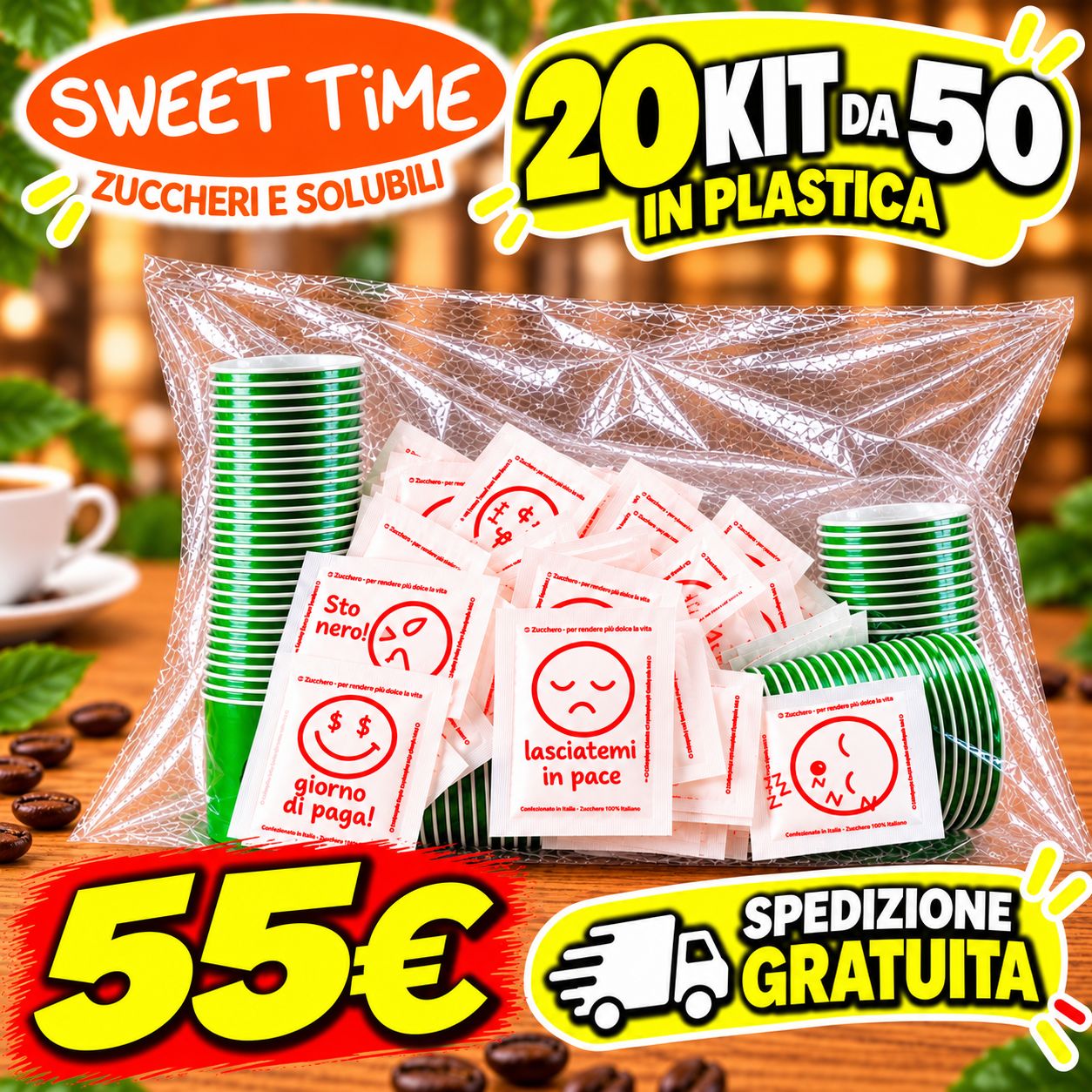 ​20 Kit Accessori Caffè in Plastica 50 pezzi