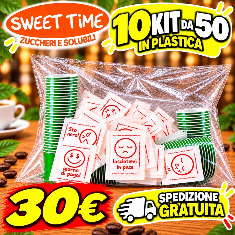 10 Kit Accessori Caffè in Plastica  50 pezzi