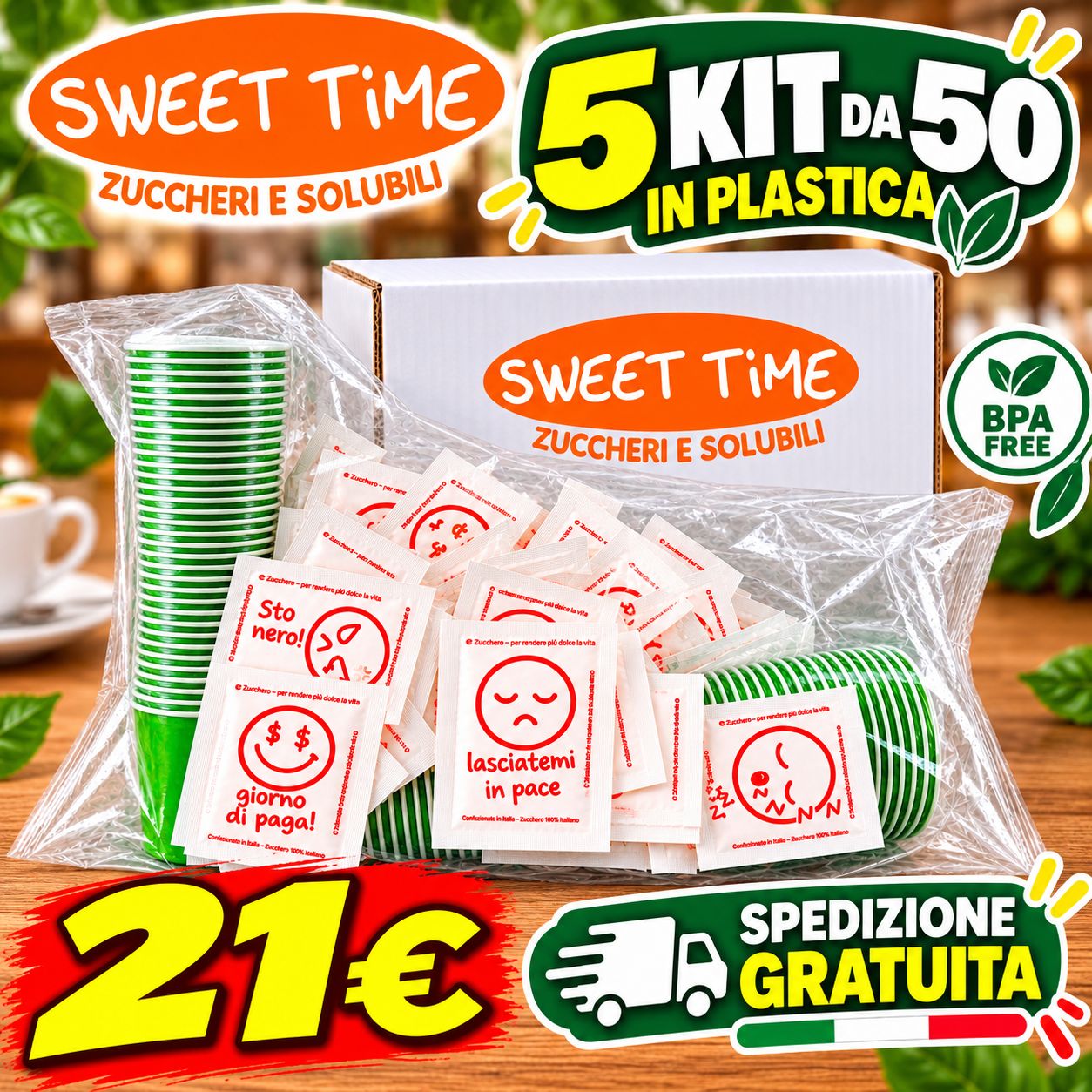5 Kit Accessori Caffè in Plastica 50 pezzi