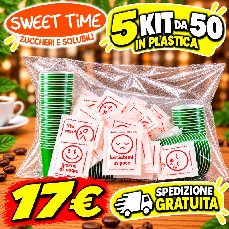 5 Kit Accessori Caffè in Plastica 50 pezzi