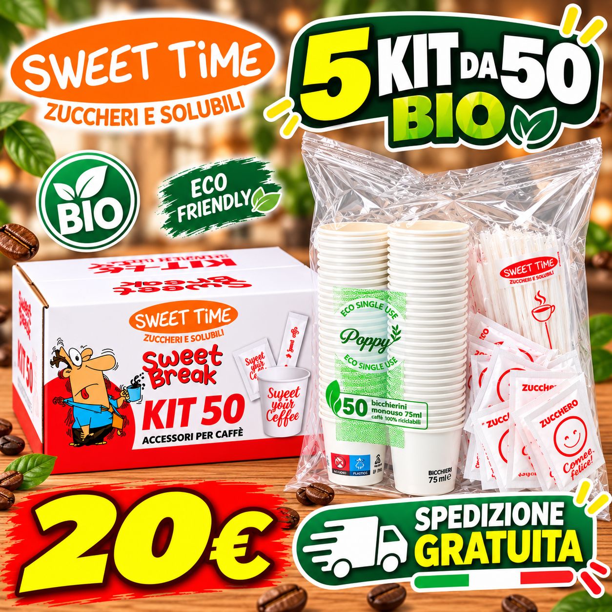 5 Kit Accessori Caffè Bio 50 pezzi
