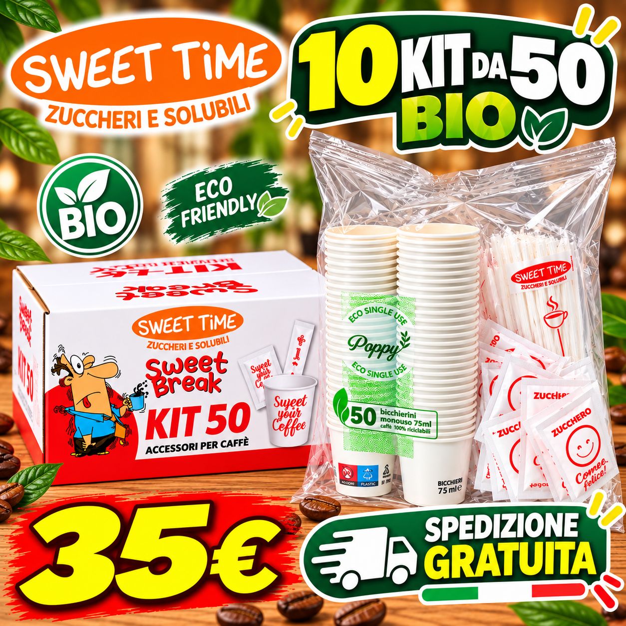 10 Kit Accessori Caffè Bio 50 pezzi