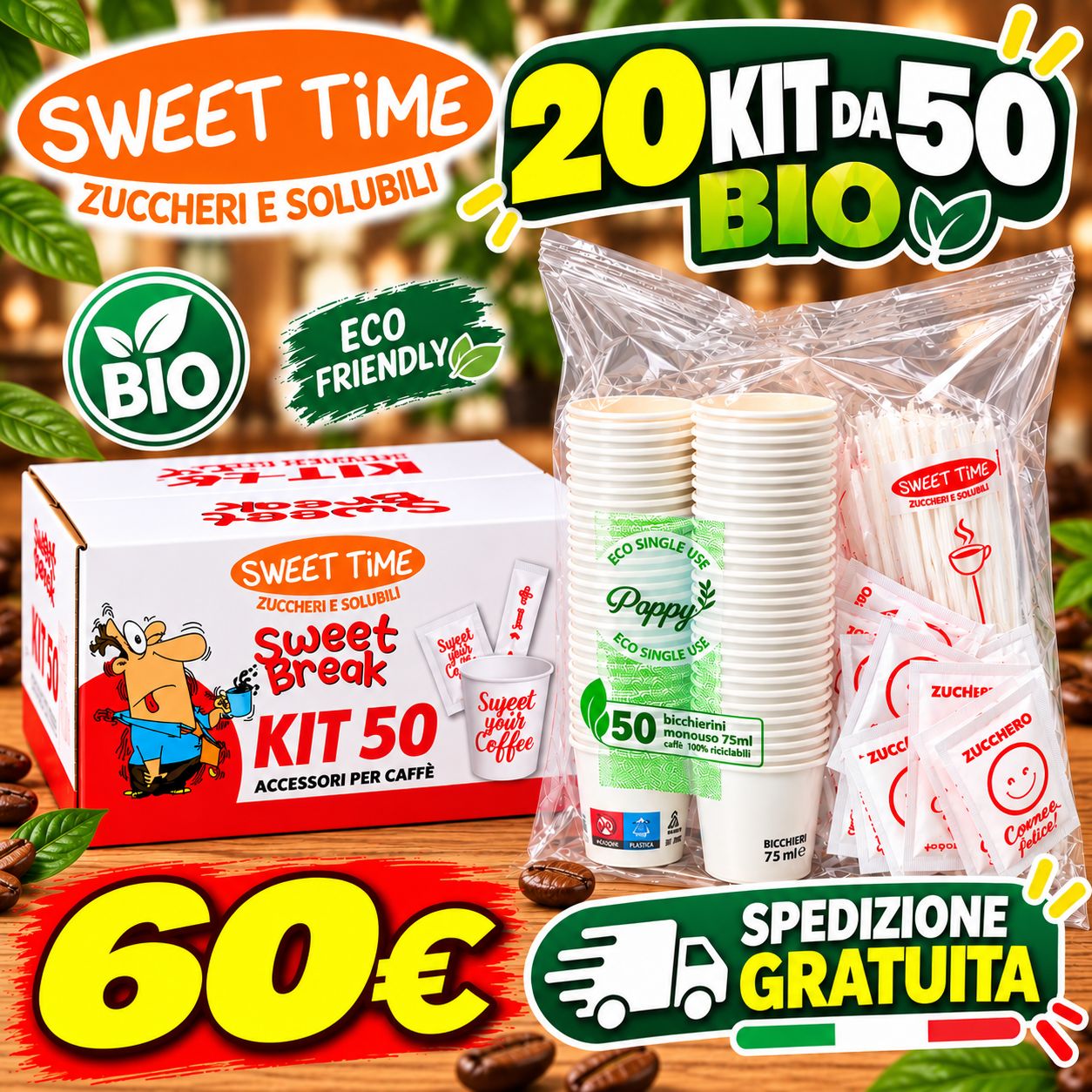 20 Kit Accessori Caffè Bio 50 pezzi