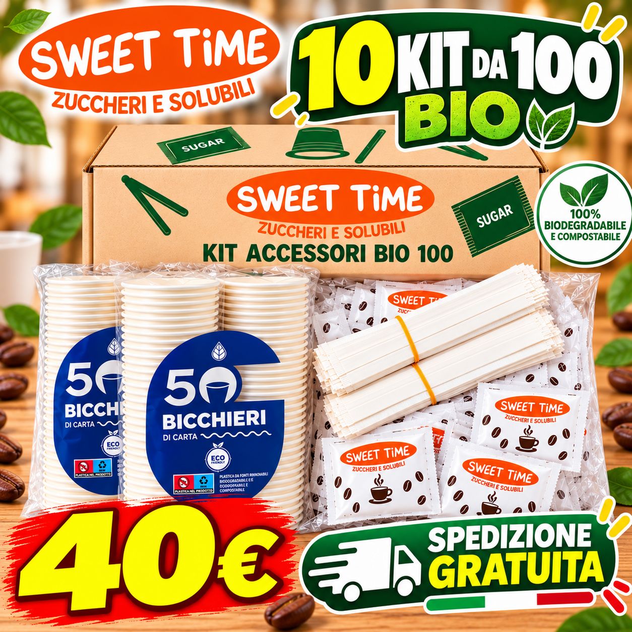 10 Kit Accessori Caffè Bio 100 pezzi