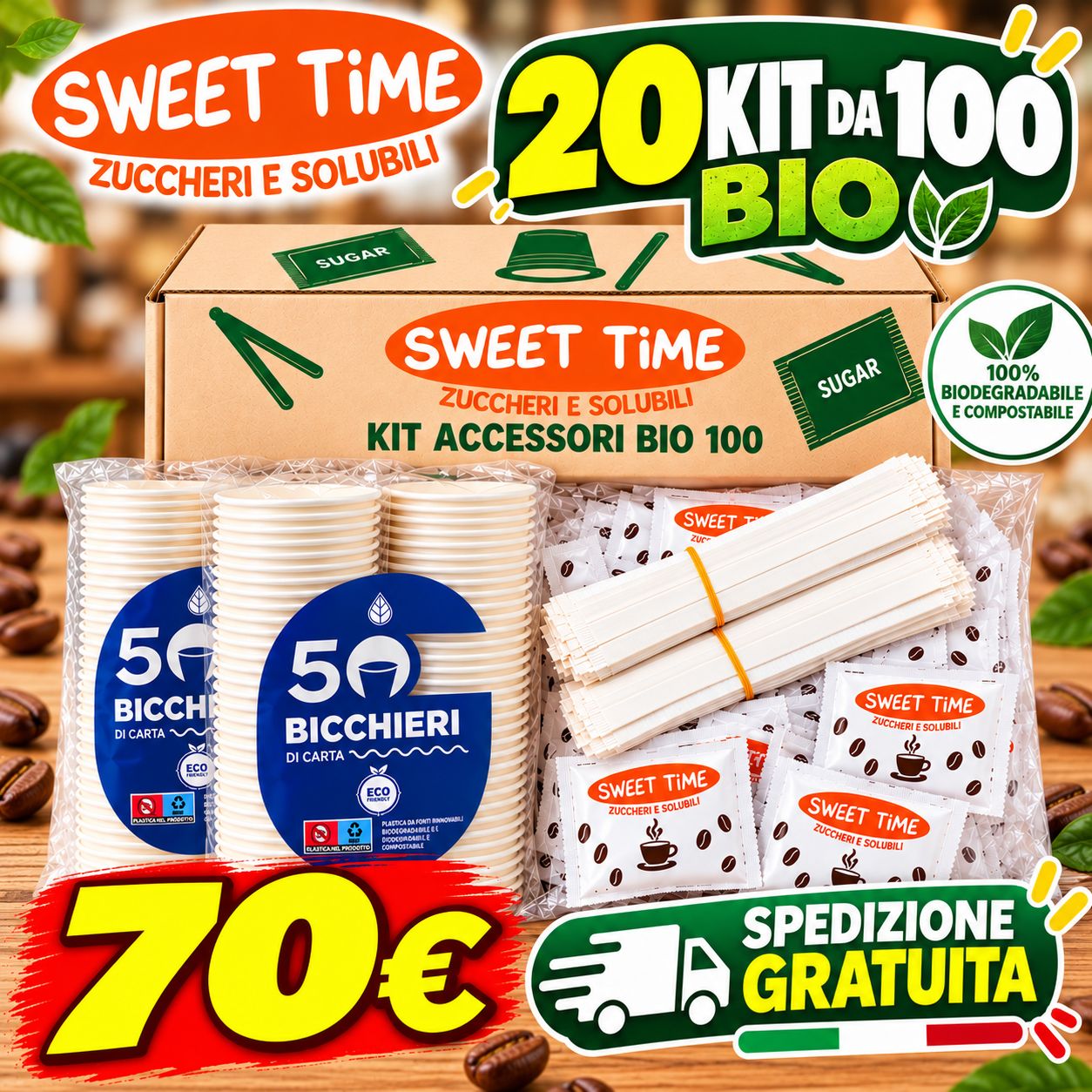20 Kit Accessori Caffè Bio 100 pezzi
