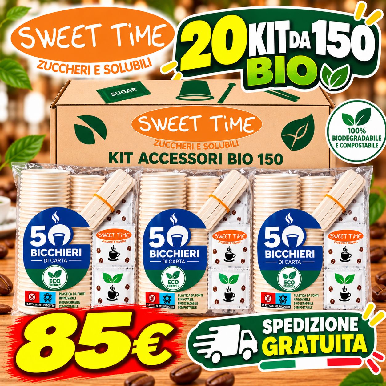 20 Kit Accessori Caffè Bio 150 pezzi