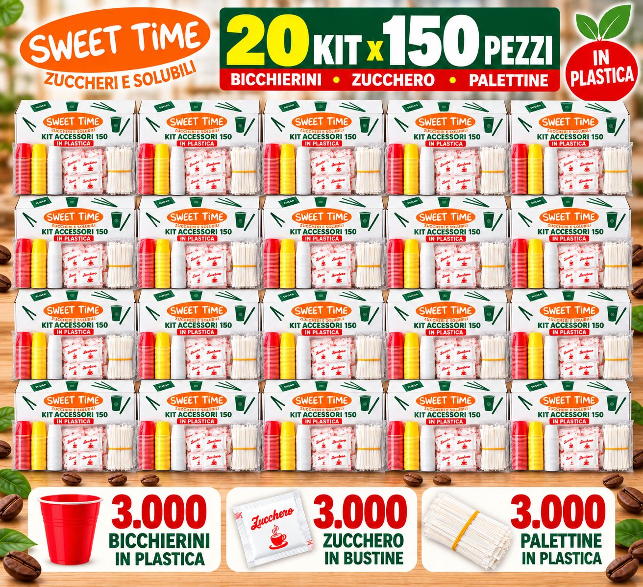 20 Kit Accessori Caffè 150 pezzi in Plastica