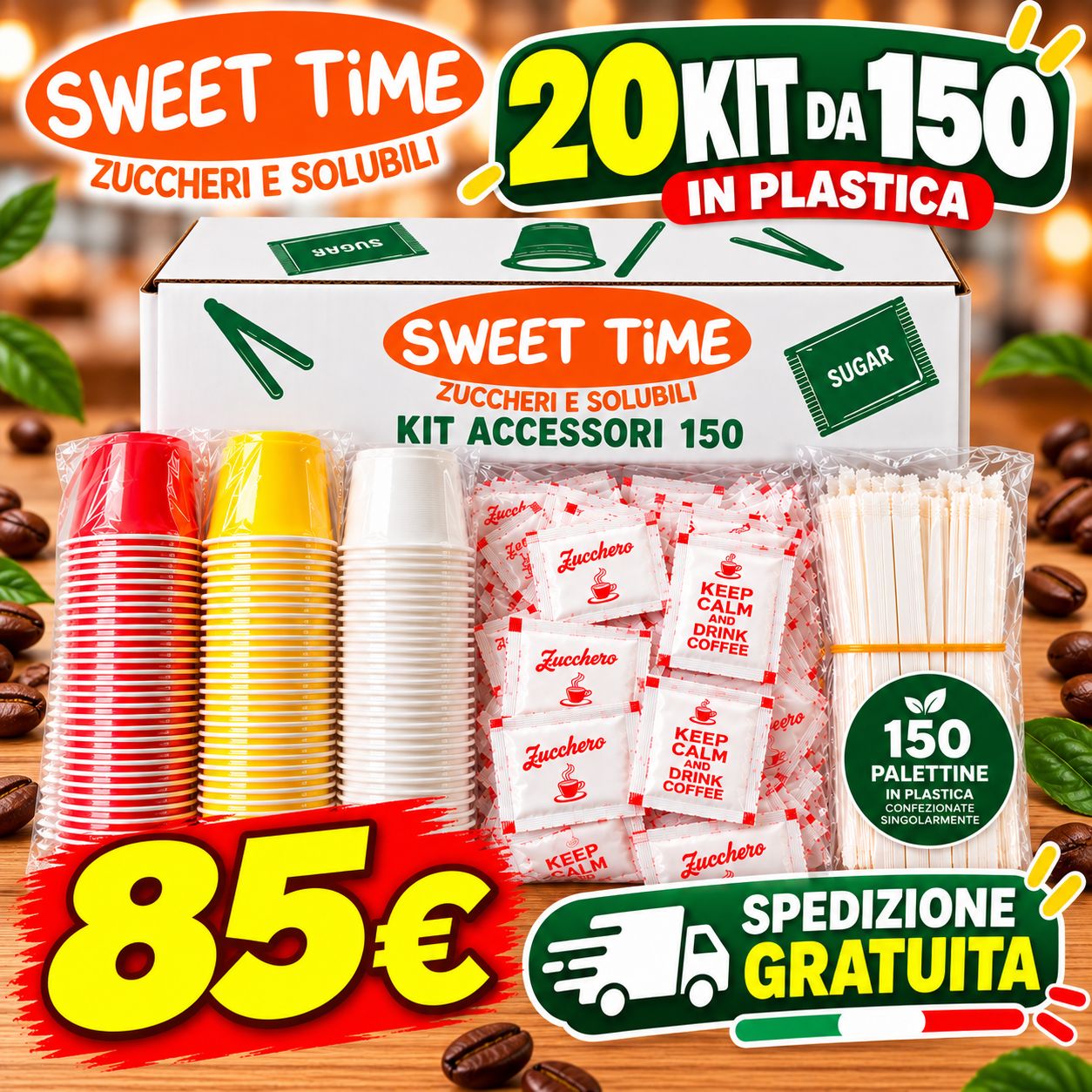 20 Kit Accessori Caffè in Plastica 150 pezzi