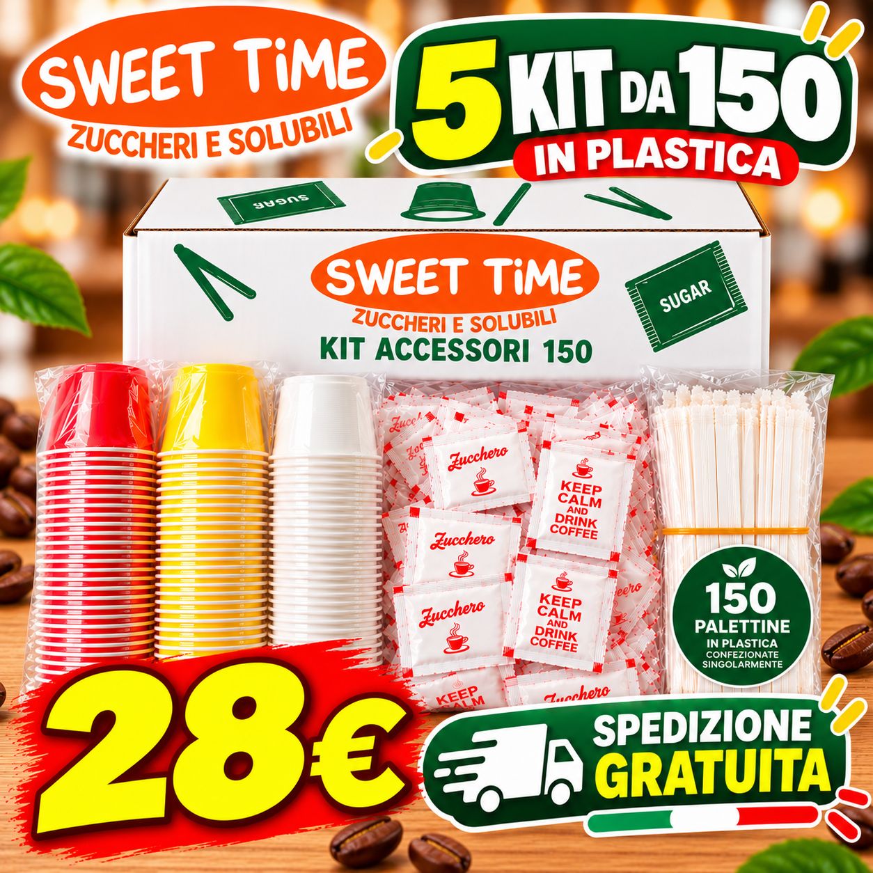 5 Kit Accessori Caffè in Plastica 150 pezzi