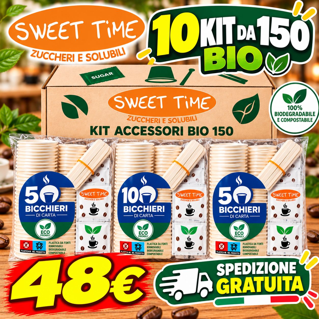 10 Kit Accessori Caffè Bio 150 pezzi