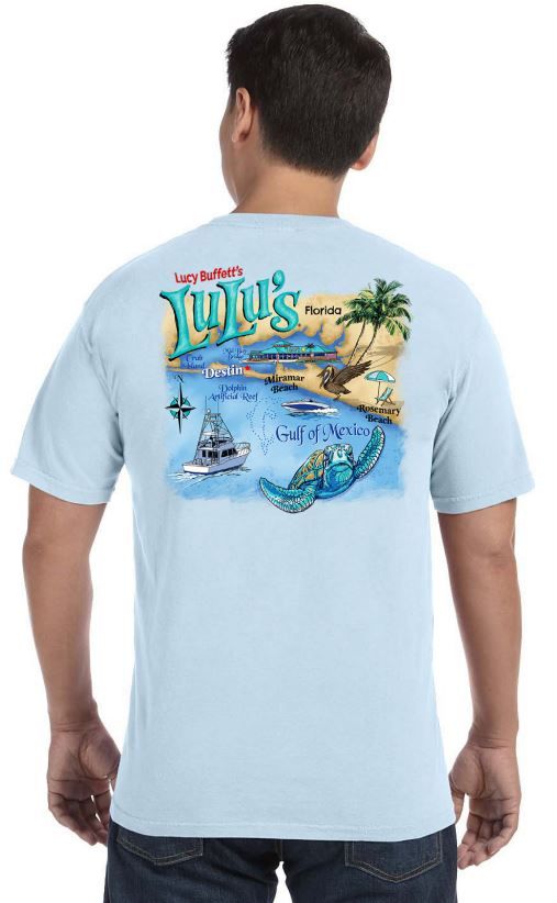Destin Map Pocket Tee, Color: Chambray, Size: SM
