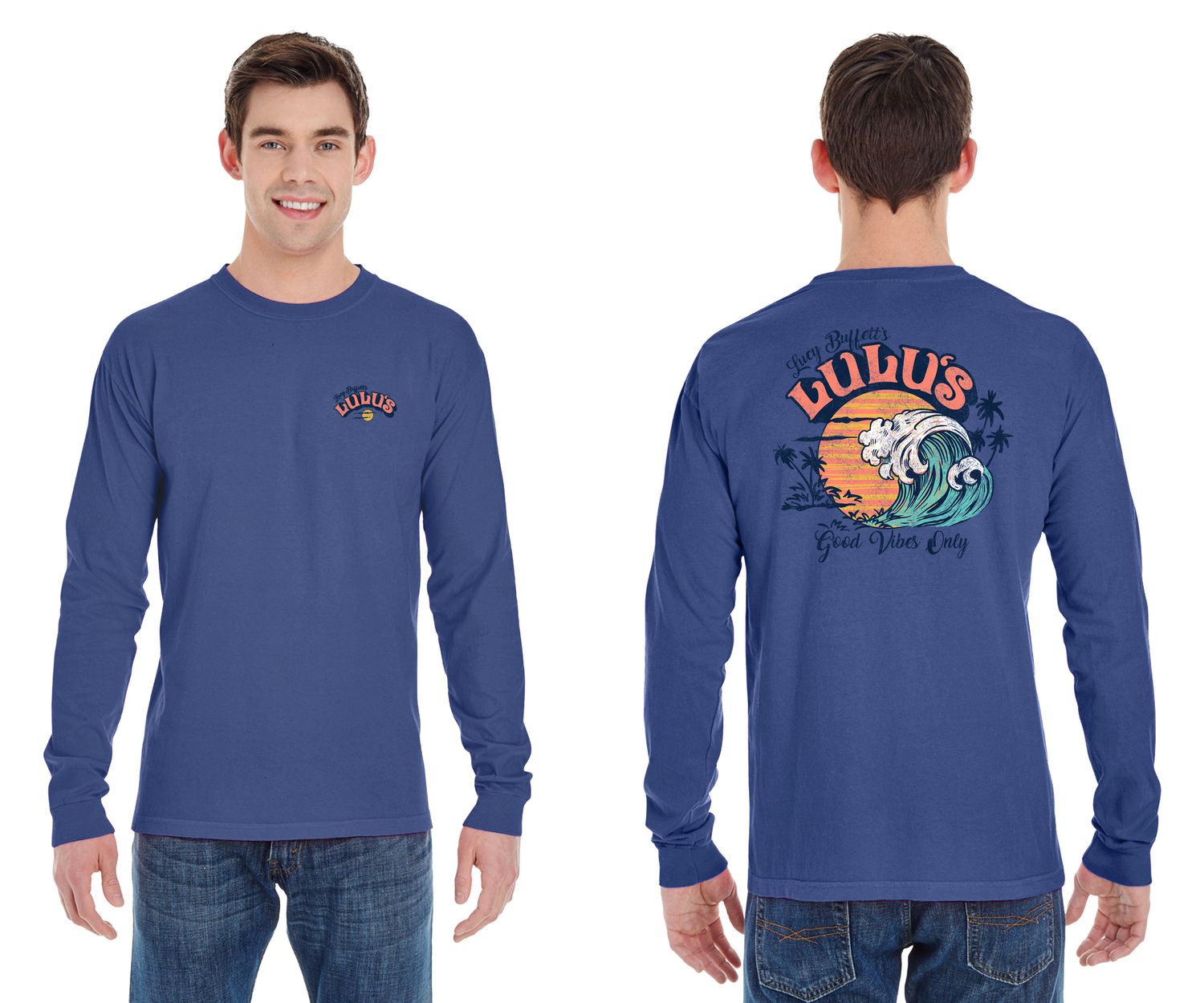 Sunset Wave Long Sleeve, Color: China Blue, Size: SM