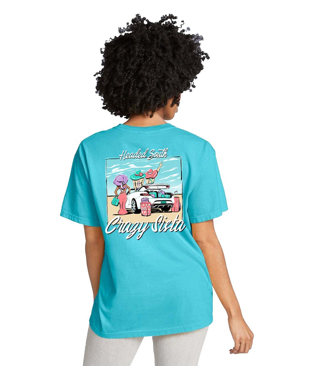 Crazy Sista Headed South Tee, Color: Lagoon Blue, Size: 2XL