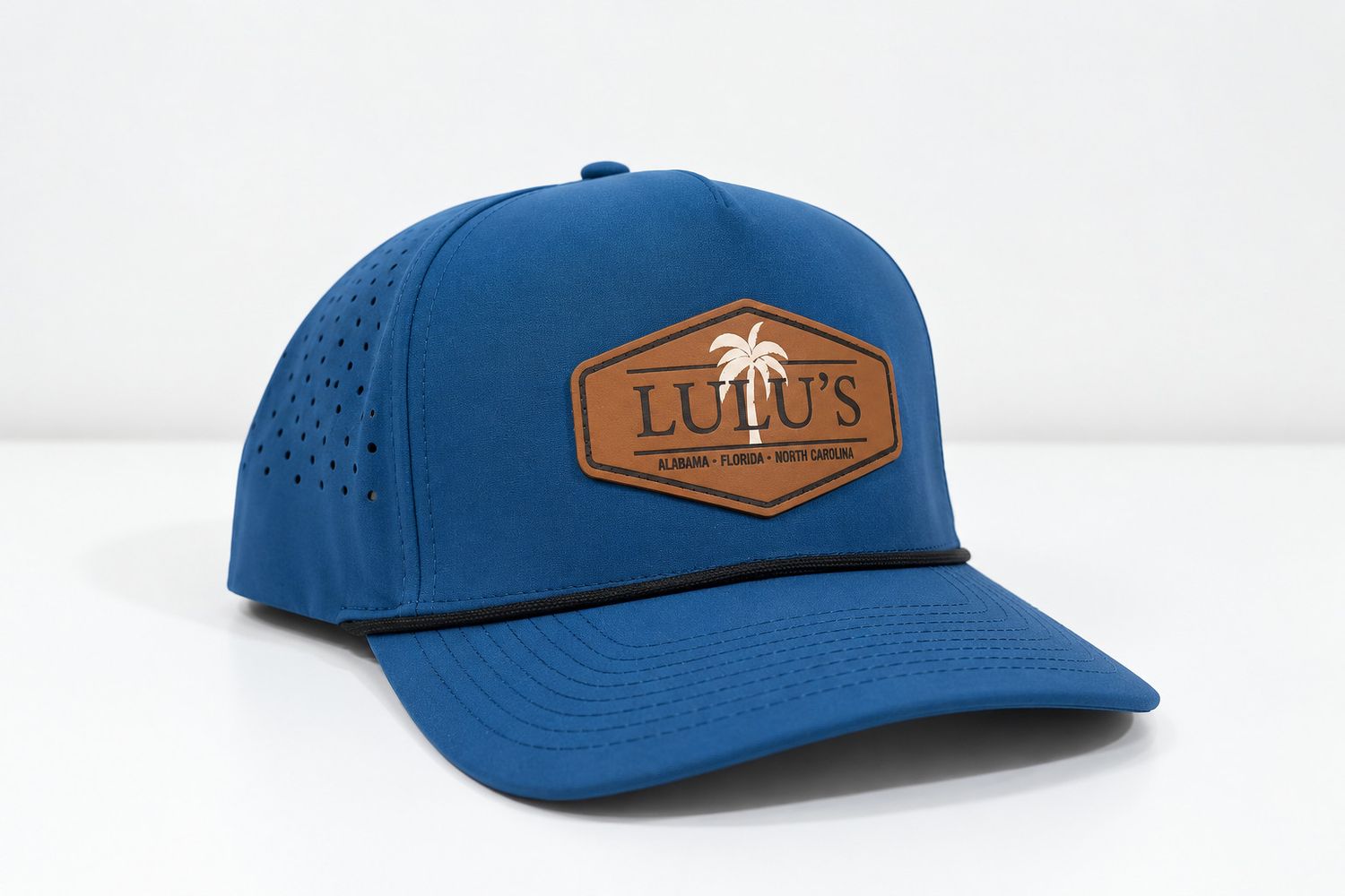 LuLus Hex Leather Patch Hat, Color: Midnight Tide Black Rope