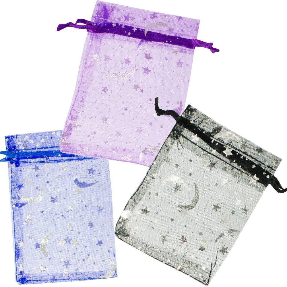 Organza Bags Spirals and Stars Assorted Colors (Pack of 12)