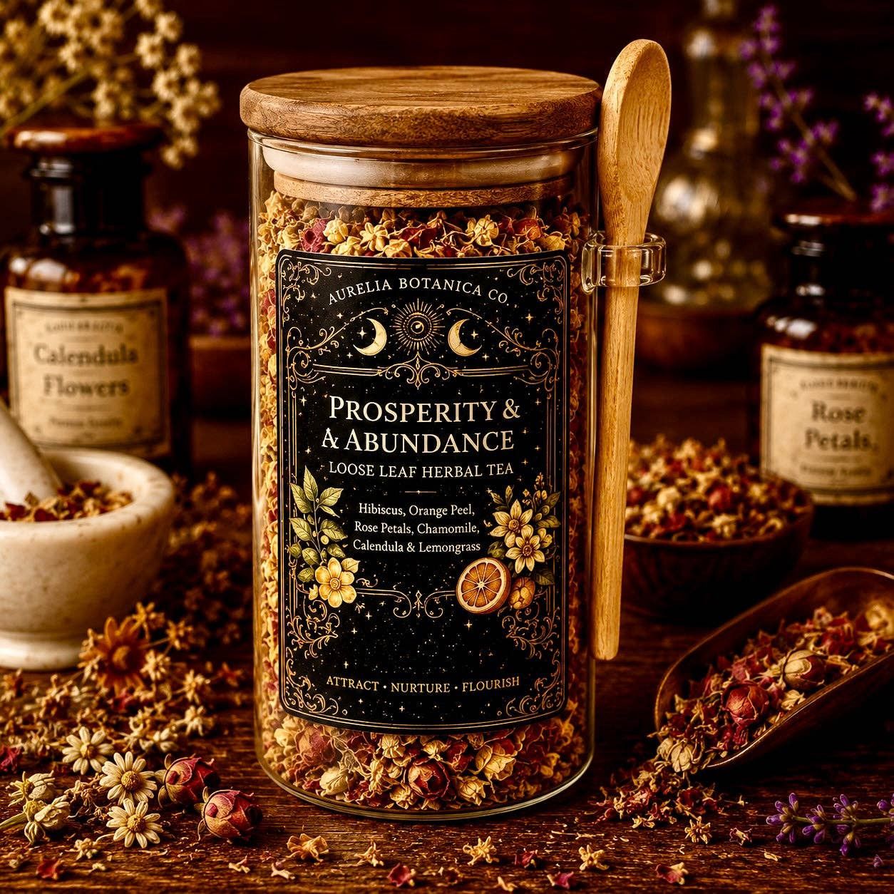 Abundance Ritual Herbal Tea | Loose Leaf Botanical Tea | Caffeine-Free Cozy Intention Tea | Handcrafted Herbal Blend