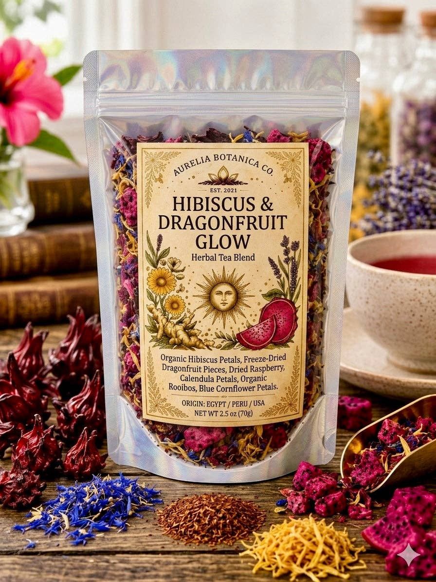 Hibiscus &amp; Dragonfruit Glow | Loose Leaf Herbal Tea | Fruity Botanical Tea, Style: 2 oz Pouch