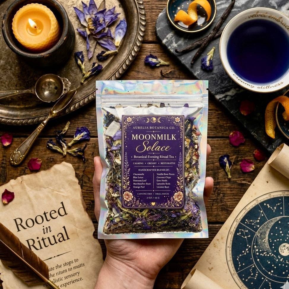 Moon milk Solace Ritual Tea | Blue Lotus &amp; Damiana | Nighttime Euphoria, Size: 2 oz Small Pouch